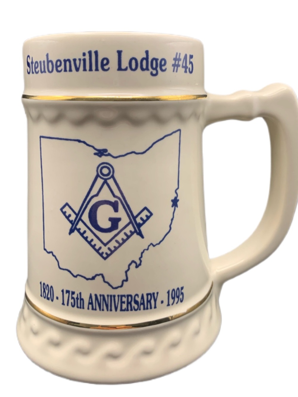 Vintage Steubenville Ohio Masonic Mason Lodge #45 175th Anniversary Mug Stein